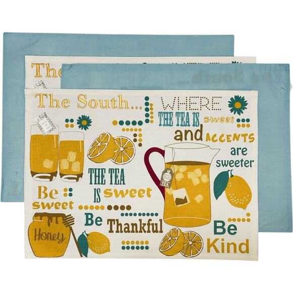 Set of 4 Placemats and Napkins Simply Southern Set SWEET TEA Lemons and Daisies - Picture 5 of 15